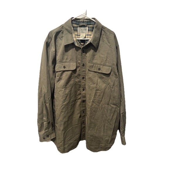 LL Bean Shirt Men XXL Olive Green Flannel Lined Hurricane Button Up Shacket - Picture 2 of 7